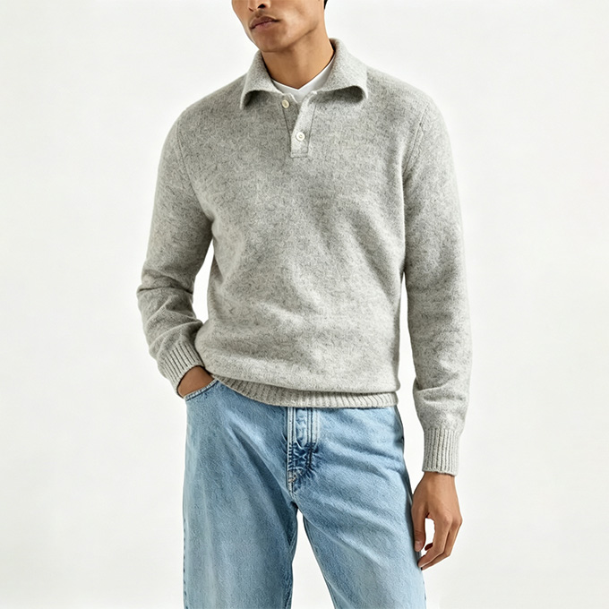 brunello cucinelli alpaca blend polo sweater